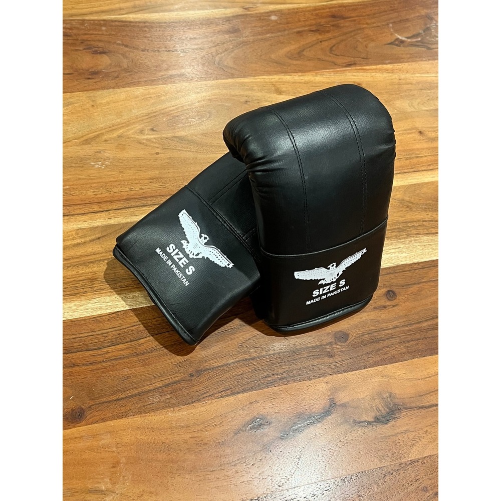Black Synthetic Leather Heavy Bag Boxing Training Gloves Size Small Eagle Logo